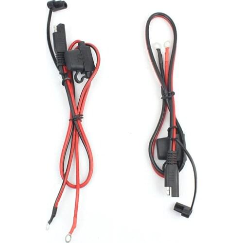 Foxsur 2Pcs Motorcycle Battery Charger Sae Charging Cable Sae Quick Disconnect Plug To 12V Ring Terminal Fuse