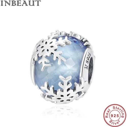 Christmas Hot Selling Crystal Snow 925 Sterling Silver Glass Beads fit European Popular Bracelets High Jewelry Accessories