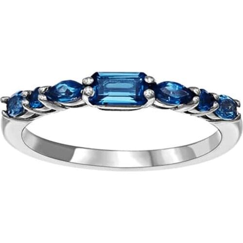 JK Silver Color Blue Cubic Zirconia Graceful Women Party Finger Rings Girl Daily Wearable Accessories Fashion Jewelry Rings