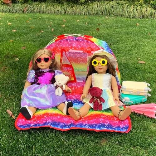 Dollhouse Accessories 43 Cm Baby Doll House Colored Star Camping Tent Furniture Bedroom For 18 Inch American Doll Girls DIY Gift