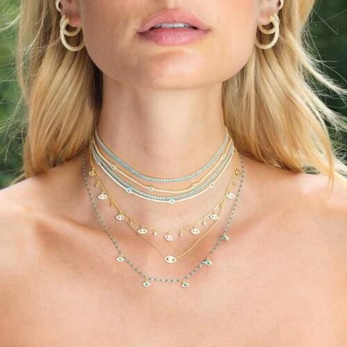 2019 minimal delicate cz station lucky Turkish evil eye charm dainty choker collarbone adorable women girl tennis chain necklace