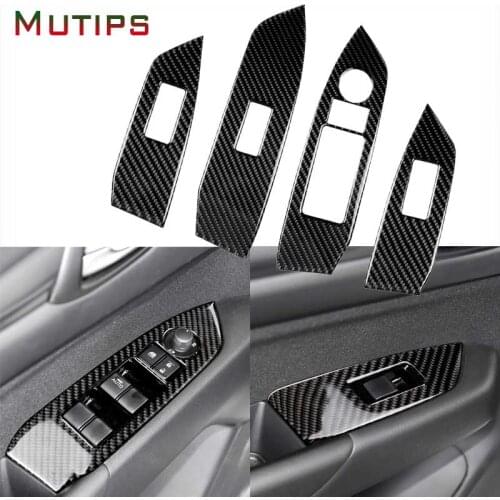Mutips Car Window Lift Button Panel Frame Door Armrest Trim Strip Cover Carbon Fiber Sticker For Mazda CX-5 CX5 CX 5 2017 2018