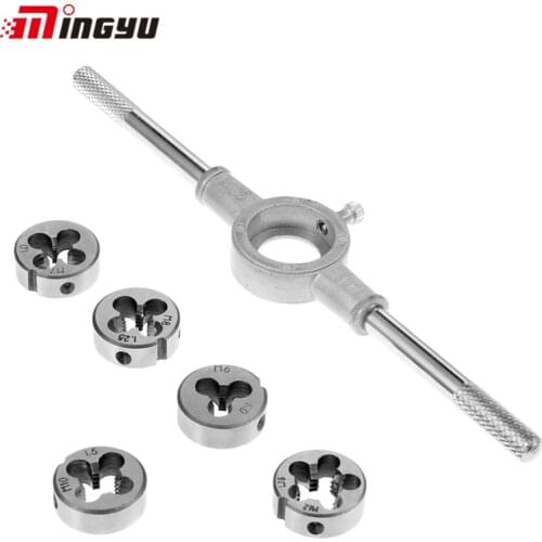 6pcs Die Set M6 M7 M8 M10 M12 Circular Dies With Wrench Kit Thread Die and Handle Tapping Hand Tools For Metal Working