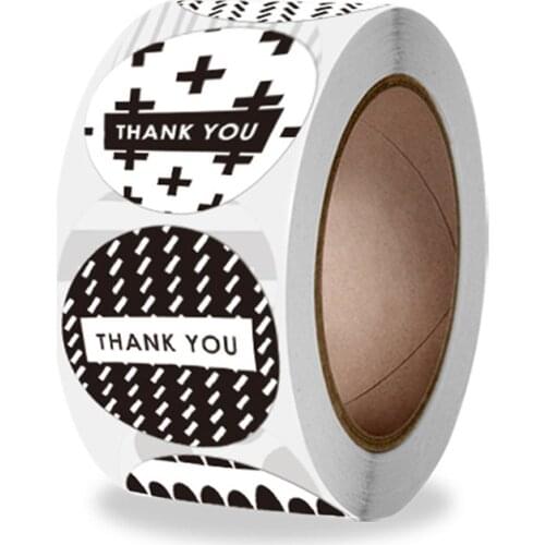 100-500pcs Black White Thank You Stickers 8 Designs Round Sticker Labels for Small Business, Wedding,Gift decor Envelope sealing