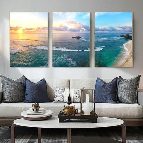 Sunset Over The Beach Sea Landscape Nordic Posters and Prints oil on Canvas Painting Cuadros Wall Art Picture for Living Room