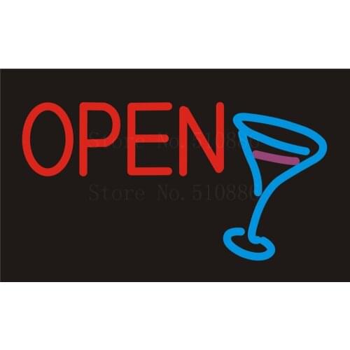 NEON SIGN For Open Martini Bar Cup Wine Real GLASS Tube Beer PUB Restaurant Signboard store display Shop Light Signs 17*14"