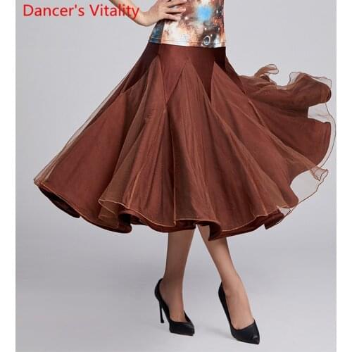 New Modern Dance Wear 4 Colors Splicing Big Hemlines Skirt National Standard Waltz Jazz Dancing Stage Practice Training Clothes