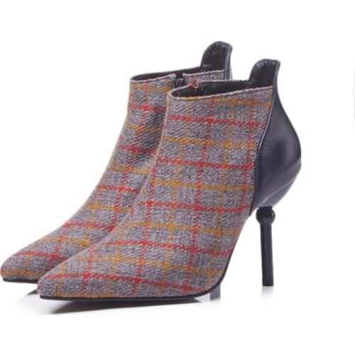 New Arrival 32 Min Size Ladies Women Botas Zapatos De Mujer Botas De Invierno Para Mujer High Heels 9cm Ankle Boots Shoes 5-83