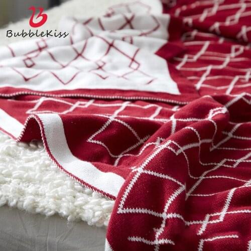 Bubble Kiss Throw Blanket Nordic Cotton Knitted Red Plaid Double-Sided Usable Blanket Office Nap Shawl Air Conditioning Blanket