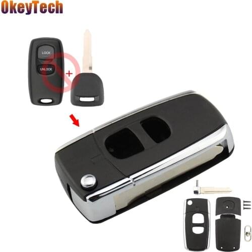 OkeyTech Updated Folding Flip Remote Car Key Case For Mazda 2 3 6 323 626 Fob Blank Cover Case Replacement Key Shell Uncut Blade