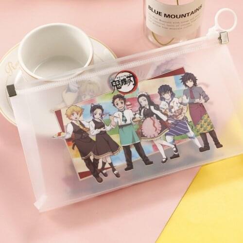 Anime Demon Slayer Kimetsu No Yaiba Pencil Bag Cute Tanjirou Nezuko Transparent PVC Stationery Pen Storage Case