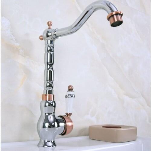 Polished Chrome Red Copper Brass Swivel Spout Single Ceramic Handle Kitchen/Bar Bathroom Sink Faucet Hot&Cold Mixer Tap anf911