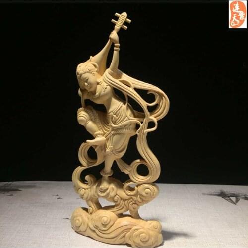 Small-leaf boxwood flying woman portrait hand-carved place pieces of wood Chinese crafts solid wood processing birthday gift
