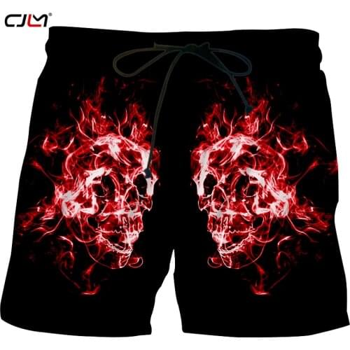 CJLM Black Casual High Street Rock Man Shorts Mens 3D Full Printed New Flame Skulls Trend Hip Hop Shorts