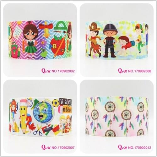 Q&N ribbon 16mm 22mm 25mm 38mm 50mm 75mm back to school printed grosgrain ribbon webbing 50yards/roll for hair tie free shipping