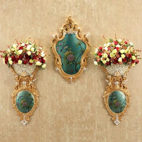 Europe Luxury Diamond Floral Angel Wall Hanging Resin Vase Crafts Decoration Home Wall Flower Pot Mural Restaurant Wall Ornament