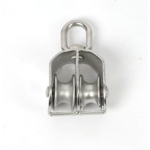 2PCS 304 Stainless Steel Pulley M20 Fixed Pulley Double Wheel Lifting Sheave Rope pulley Mini Metal Sheave Lifting Wheel Tools