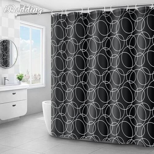 Nordic Black Circle Shower Curtains Bath Curtain Waterproof Bathroom Decor with Hooks 3d Printing Bath Curtain