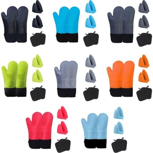 Silicone Oven Gloves Heat Resistant With Oven Mitts 1 Pair and 1 PairPot Holders