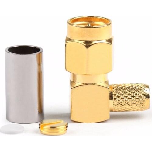 Areyourshop SMA Male Plug Right Angle Pin Crimp For RG58 RG142 RG400 LMR195 Cable RF 10Pcs Connector Plug Jack 50ohm