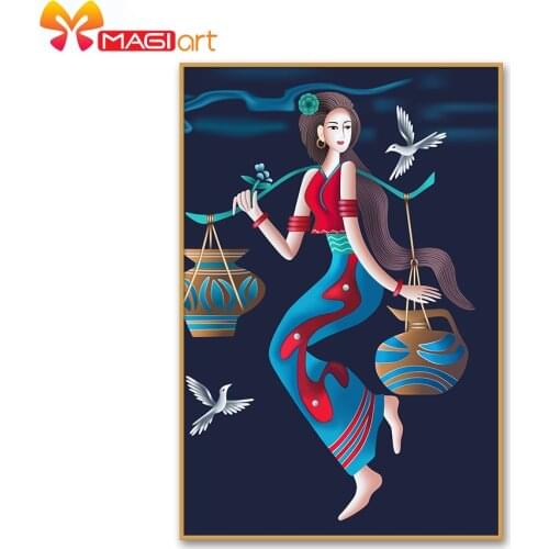 Cross stitch kits Embroidery needlework sets 11CT water soluble canvas patterns 14CT Abstract Girl carrying water-NCMP045
