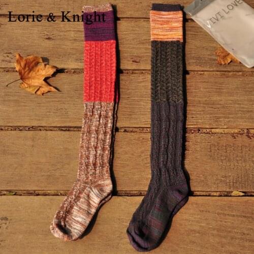 Japanese Vintage Knitted Over Knee Mori Girl Cotton Thigh High Winter Stockings