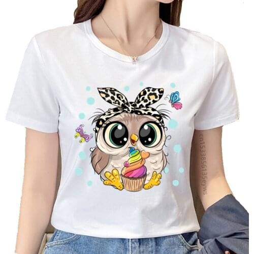 Fashion Trend New T-shirt Cute Owl Graphic Printed Female T Shirt Casual Harajuku Crew Neck Ladies Tshirt