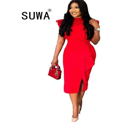 Hot Recommend Style High Street Fashion Red Mini Dresses For Women O Neck Short Sleeve High Waist Elegant Vestidos