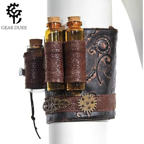 Steampunk Skinny Chest Dress And Accessories Arm Set Brown Imitation Leather Wheel Flower Gilded Gothic Retro Hand Sleeve Women