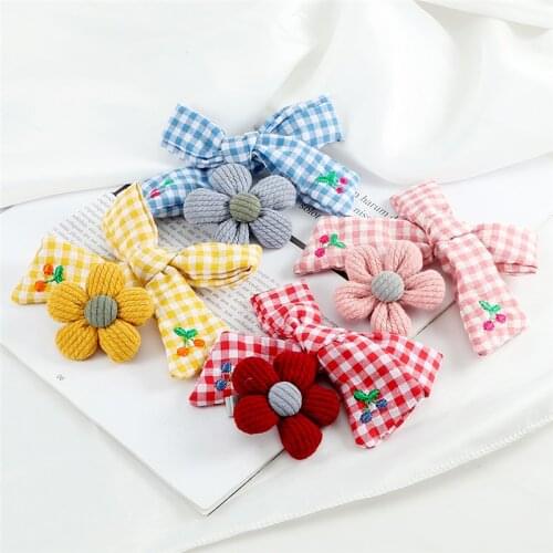 2Pcs/Set Baby Girls Hair Clips Plaid Bowknot Hairpins for Children Kids Cute Colorful Flower Barrettes Fashion Hair Accessories