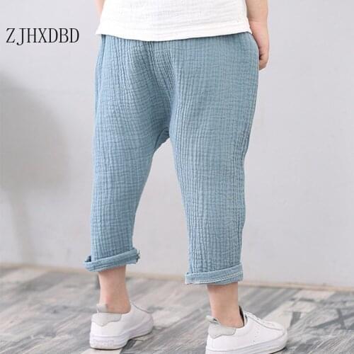 New 1-8y 2020 Summer Solid Color Linen Pleated Children Ankle-length Pants for Baby Boys Pants Harem Pants for Kids Child Cloth