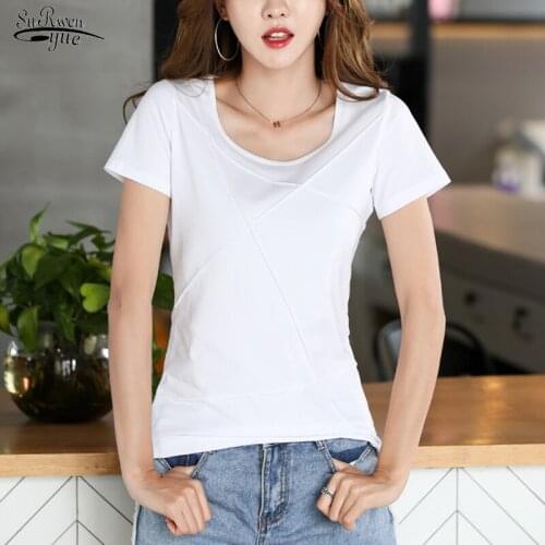 2021 Summer Slim Solid Short Sleeve Shirts Women Korean Style Casual Cotton Womens Blouse Plus Size Pullover Womens Tops 9508