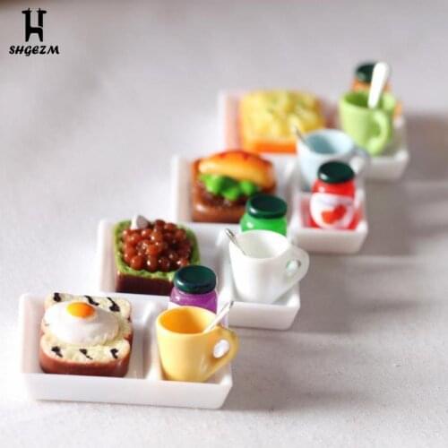 5pcs/set Dollhouse Bread Jam Dinner Plate Cup Spoon For Kitchen Accessoreis Doll House Play Kitchen Accessories