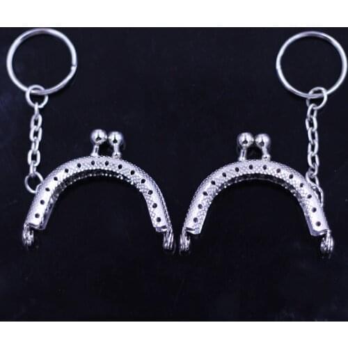50PCS Silver Tone 5cm Mini Arch Metal Purse Bag Frames Kiss Clasps Clutch Buckle Sewing Holes Handbag Luggage Hardware Key Ring