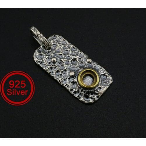 6MM Round Pendant Settings Antiqued Solid 925 Sterling Silver Mens Charm Bezel DIY Gemstone Supplies 1411280