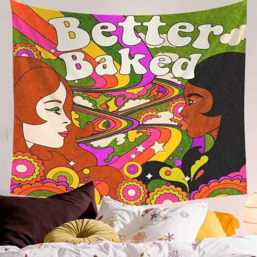 80S Retro Tapestry Trippy Witchcraft Hippie Tapestry Boho Decor Wall Hanging Tapestry Listen To Vinly Girls Aesthetic Home Decor