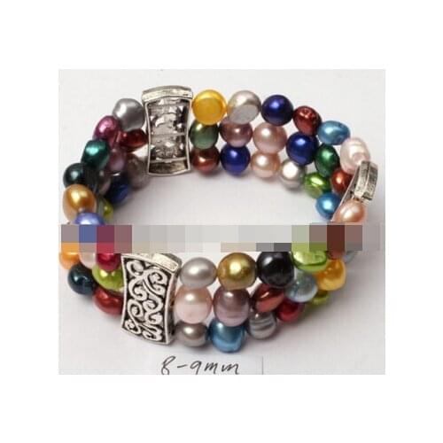 FREE SHIPPING 13402 8-9mm mixed colors freshwater pearl strand linking bracelet 7" 30% off