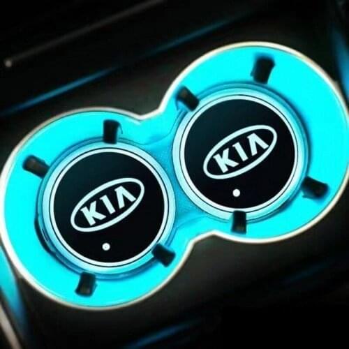2X For KIA K5 K2 K3 K7 Rio 4 3 2 OPTIMA KX1 KX3 KX5 CERATO Sorento sportage Led Logo Cup Light Luminous Coaster Drinks Holders