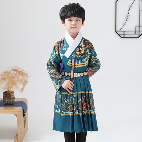 Children Chinese Traditional Hanfu Boy Tang Dynasty Prince Cosplay Costume Kids Ancient China Folk Dancewear Vestido Tang Suit