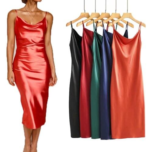 Pure Spaghetti Strap Elegant Women Dress Ladies Slim Long Dress Party Cub Waist vestidos 5 Colors