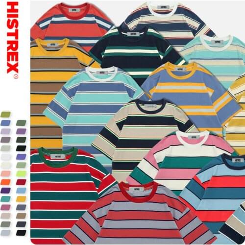 HISTREX Quality 33 Colors Stripe 100% Cotton 200g Men T Shirt Summer T-shirt Top Vintage Tshirt Man 49268