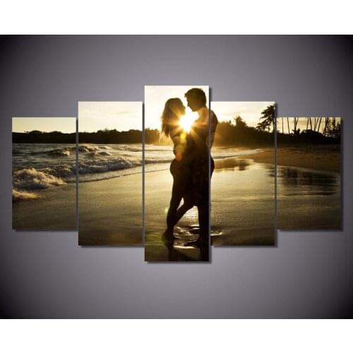Painting Modern Art Live Wall Decoration 5 Panels Lovers Under The Sunrise Landscape Photo Canvas Modular Picture Poster