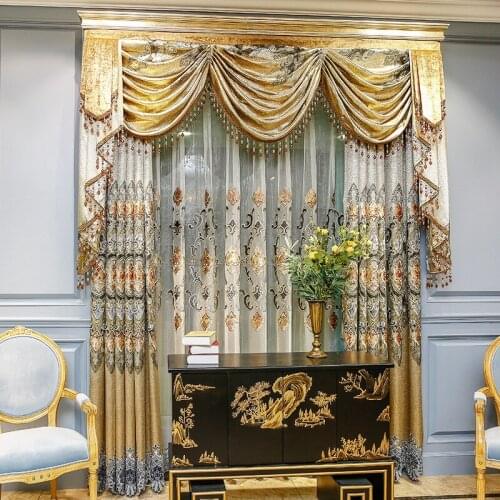 Classic European Luxury Embroidery Stitching Curtains for Living Dining Room Bedroom