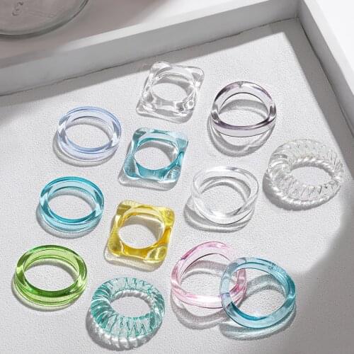 New Trendy Geometric Circle Stacked Finger Rings for Women Minimalist Transparent Multicolor Resin Acrylic Ring Korean Jewelry