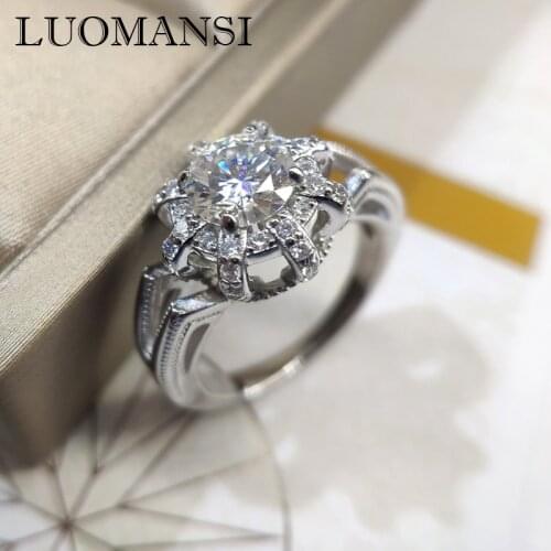 Luomansi 100%-S925 Sterling Silver 1CT D Moissanite Diamond Crown Ring Super Flash Wedding Party Memorial Woman Jewelry