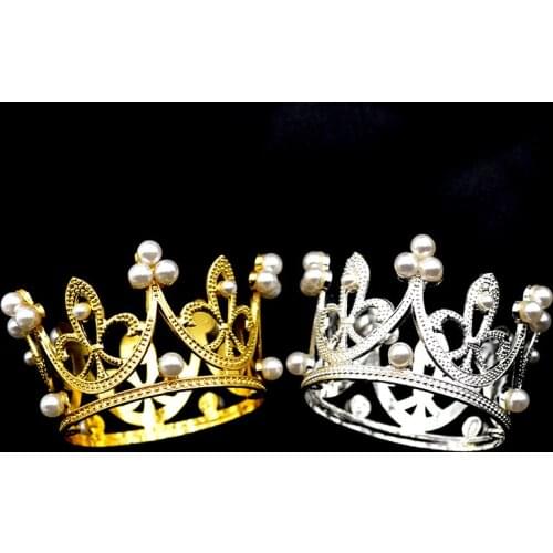 Mini Crown Cake Topper Romantic Pearl Garland Happy Birthday Children Hair Ornaments Wedding Cake Decoration Favors Party 1 PC