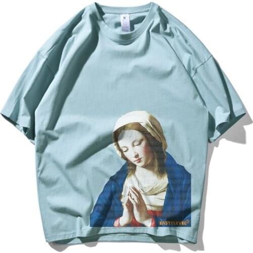 New Fashion INS Style Funny Holy Lady Print T Shirts Men 100% Cotton Lovers Top Tee Skateboard Blue Pink 9 Colort 5XL T-shirt