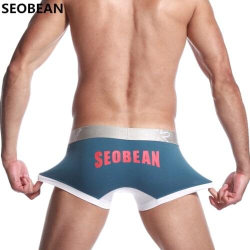 SEOBEAN Mens Underwear Letters printing Low Waist Cotton Breathable Youth U-pouch Bag Design Push Up Sexy Boxers