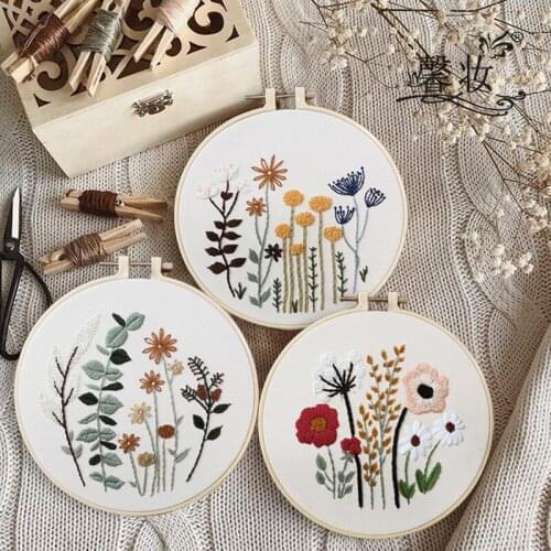 DIY Flower Easy Embroidery Kit for Beginner Needlework Cross Stitch Set Sewing Art Handmade Crafts Wall Painting Home Decor Gift