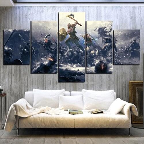 Wall Art Canvas Printed 5 Panel God Of War Kratos Home Decoration Posters Painting Living Room Modular Game Pictures